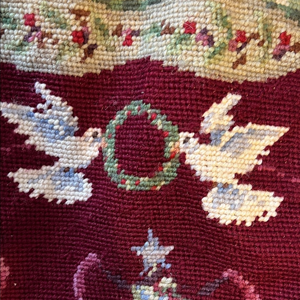 Vintage Needlepoint Wool Festive Holiday Christmas Stocking with Tree and Gifts - Picture 4 of 10